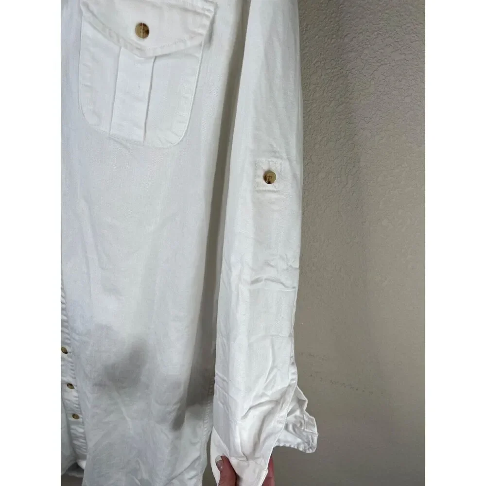 Lauren Jean Co Ralph Lauren White Button-Up Shirt Dress Pockets VTG LRL Classic - Picture 8 of 16